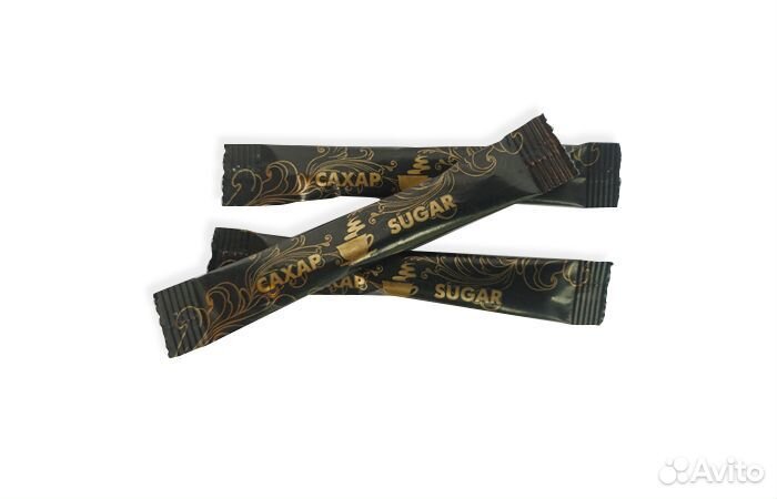 Сахар порционный стик 5г стандартный дизайн черное золото коробка 10кг