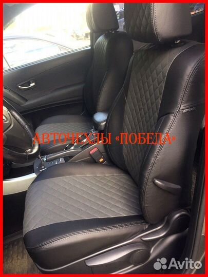 Чехлы Ssangyong Actyon из экокожи чёрно-серые Ромб