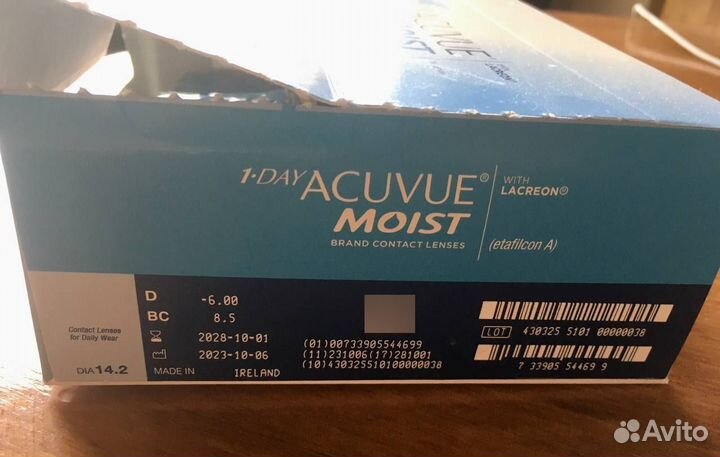 Контактные линзы 1-Day Acuvue Moist, 180шт, -6.00