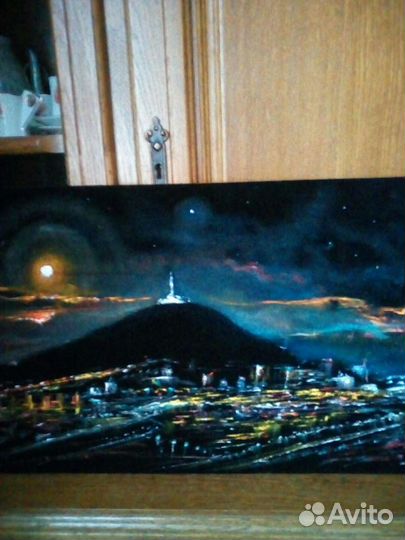 Картина ночной Пятигорск, материал бархат