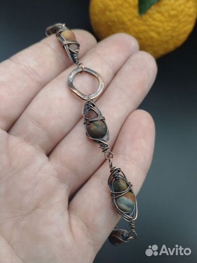 Браслет медный с яшмой ручная работа