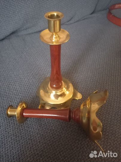 Подсвечник латунь-дерево СССР