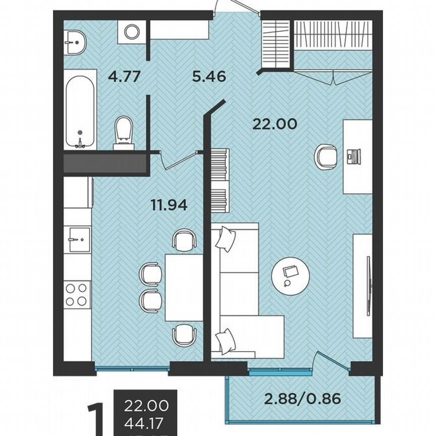 1-к. квартира, 44,6 м², 2/3 эт.