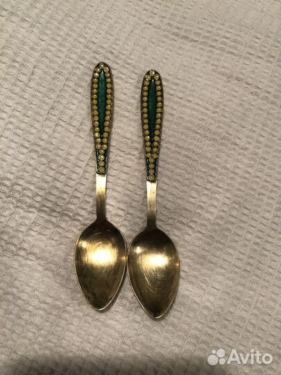Ложки кофе серебро золочение СССР 916 эмаль