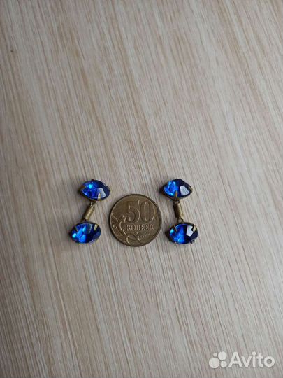 Запонки винтажные с вставками, латунь, стекло, ссс