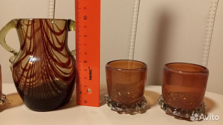Стрыйский штоф карась/казак, рюмки, вазочка