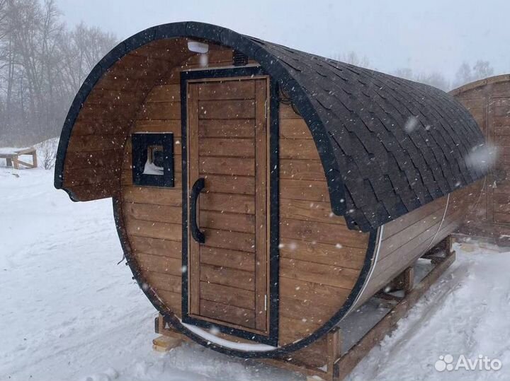 Баня бочка 3 м с козырьком
