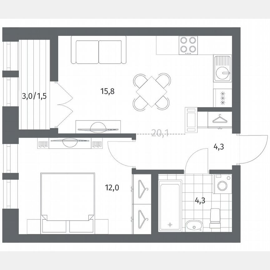 1-к. квартира, 37,9 м², 3/12 эт.