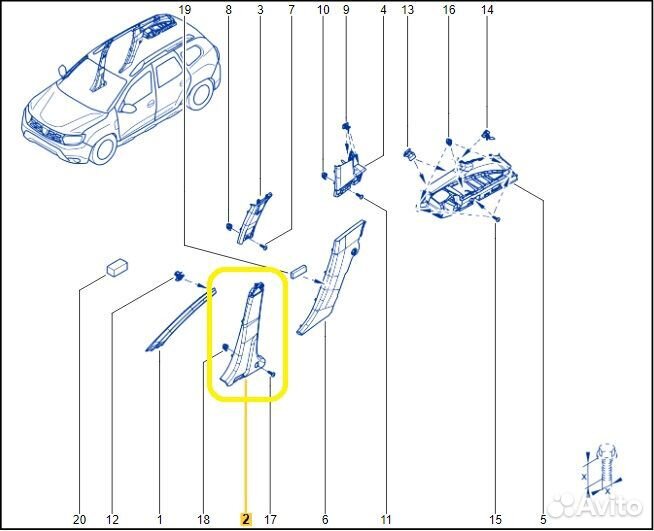 Обшивка стойки нижняя правая Renault Duster K9K