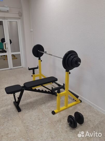 Лежак, штанга и гантели 17 кг