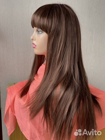 Парик длинный шатен с челкой каскад