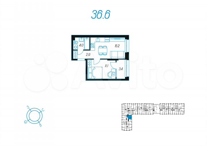 1-к. квартира, 36,6 м², 2/24 эт.