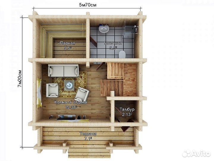 Строительство сруба дома-бани из бревна 5700х7200м