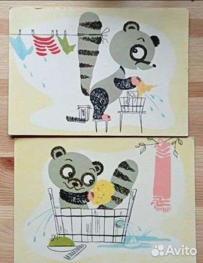 Две немецкие открытки 1964, Енот-полоскун