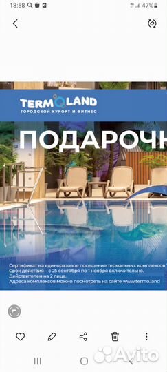 Подарочный сертификат на 2 лица. Термоленд