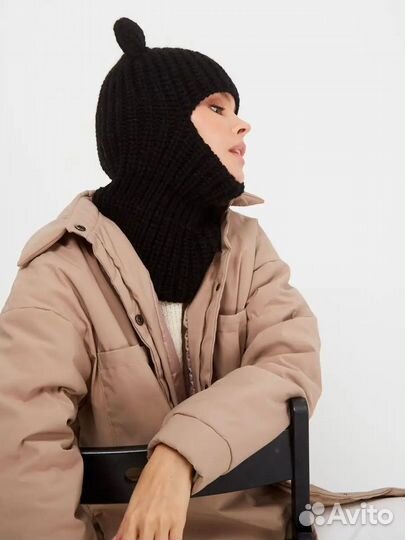Балаклава с ушками вязанная, новая