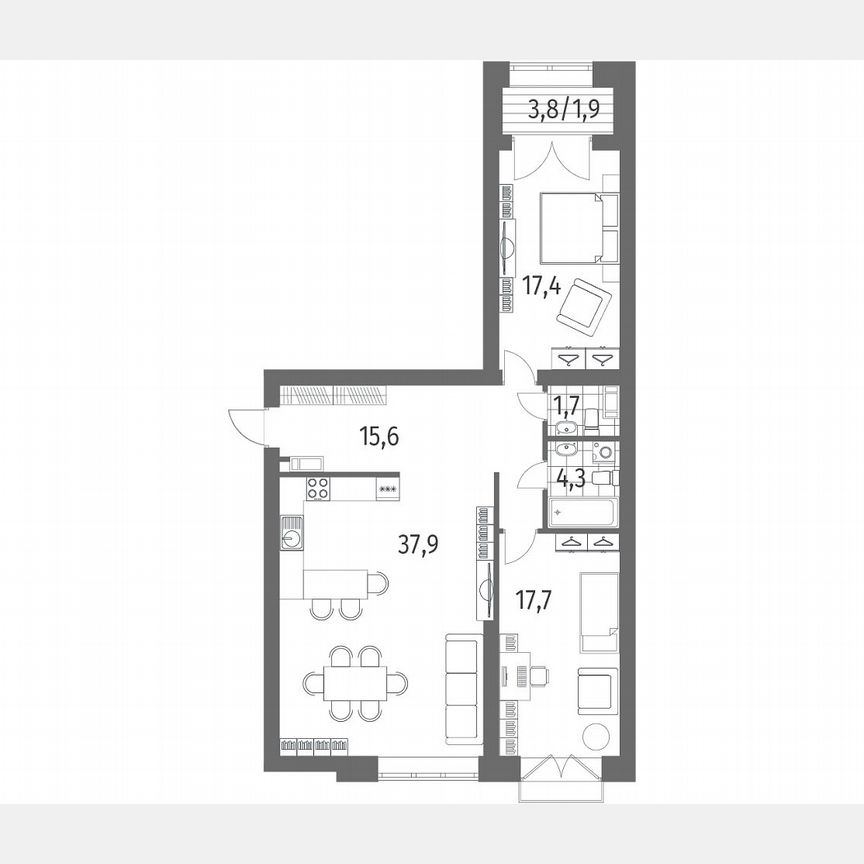 2-к. квартира, 96,5 м², 13/13 эт.