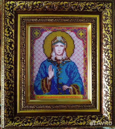 Икона Ксения Петербургская. Вышивка. Бисер