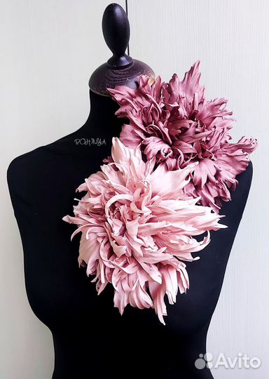 Броши цветы пионы розы из ткани большие