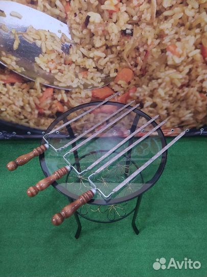 Шампура нержавейка 3 мм с деревянной ручкой