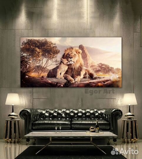 Современная картина на холсте в интерьер, львы