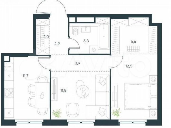 2-к. квартира, 56,7 м², 16/45 эт.