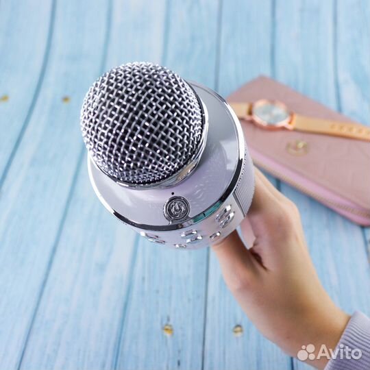 Караоке микрофон колонка серебро