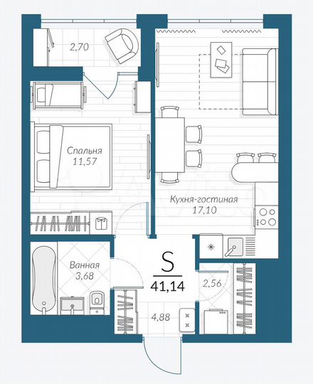 2-к. квартира, 41,1 м², 8/18 эт.