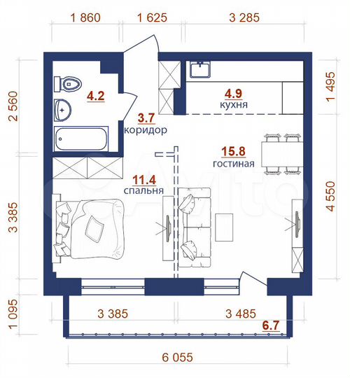 2-к. квартира, 46,7 м², 3/10 эт.