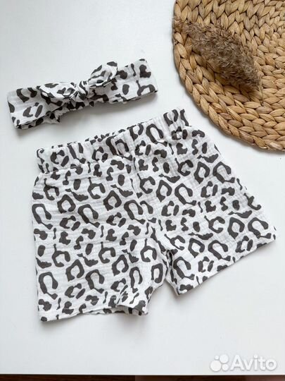 Муслиновые шорты + повязка размер 86-92