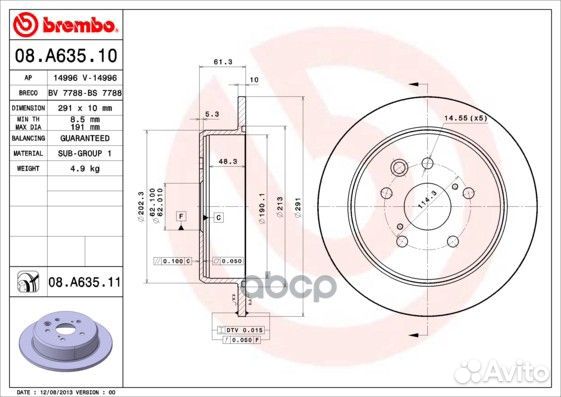 Диск тормозной UV Coated зад 08A63511 Brembo
