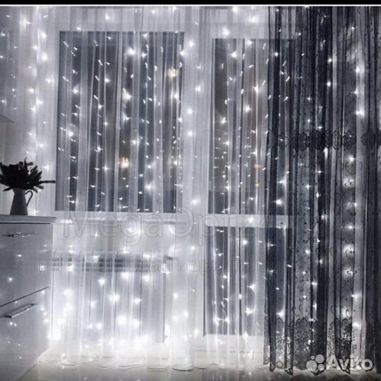 Гирлянда штора 3х2, белый холодный