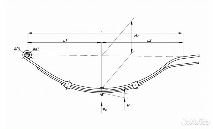Рессора на прицеп мзса (чмз), 3-х листовая, 45х8х
