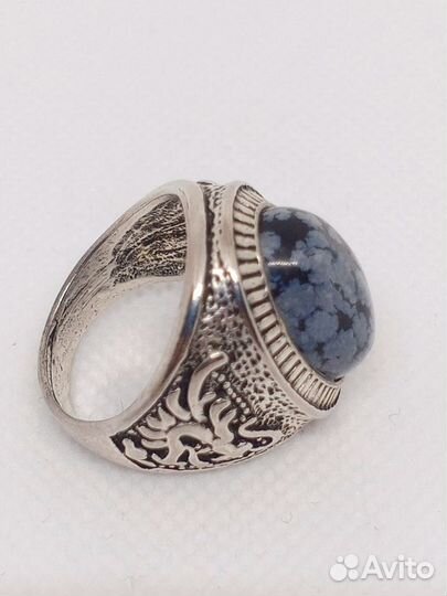Винтажное кольцо со снежным обсидианом
