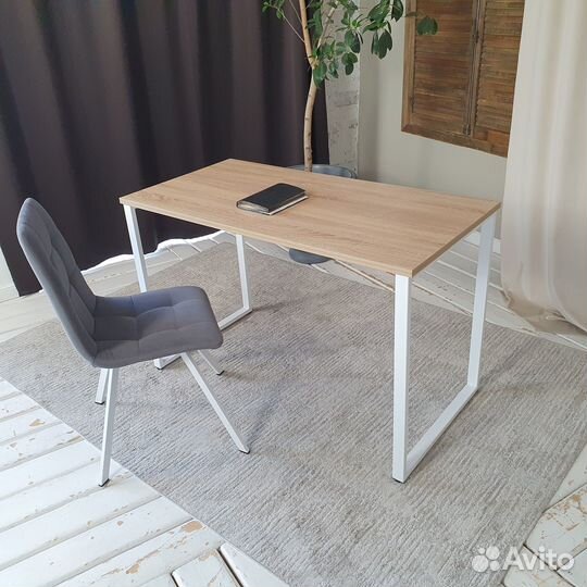 Компьютерный стол Лофт Дуб 120*60 см. Белые ножки