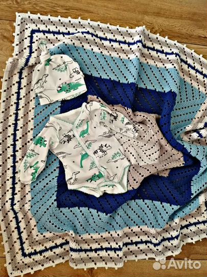 Плед детский, вязаный, ручная работа, в роддом