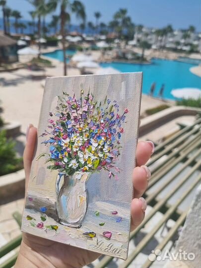 Картина маслом с цветами натюрморт цветы ромашки