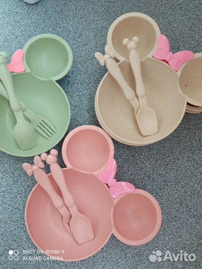 Детская посуда, тарелка, ложка, вилка