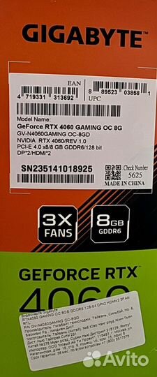 Видеокарта gigabyte nvidia RTX 4060 gaming OC