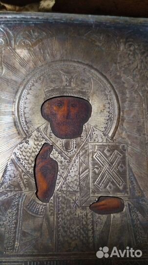 Икона, Николай Чудотворец, серебро 84,киот
