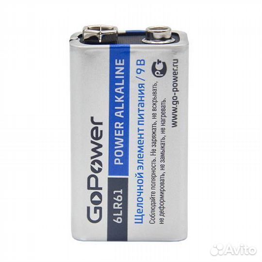 Крона Alkaline 6LR61 щелочной GoPower 00-00017863