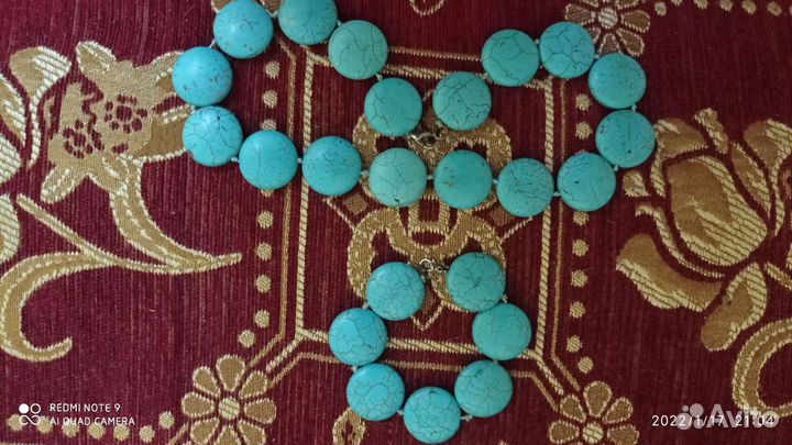 Бижутерия,бусы и браслет,камень натур.бирюза