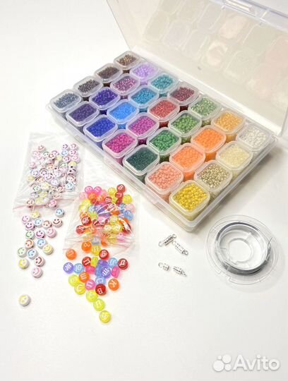 Набор бисера 28 цветов. Леска, бусины, замки