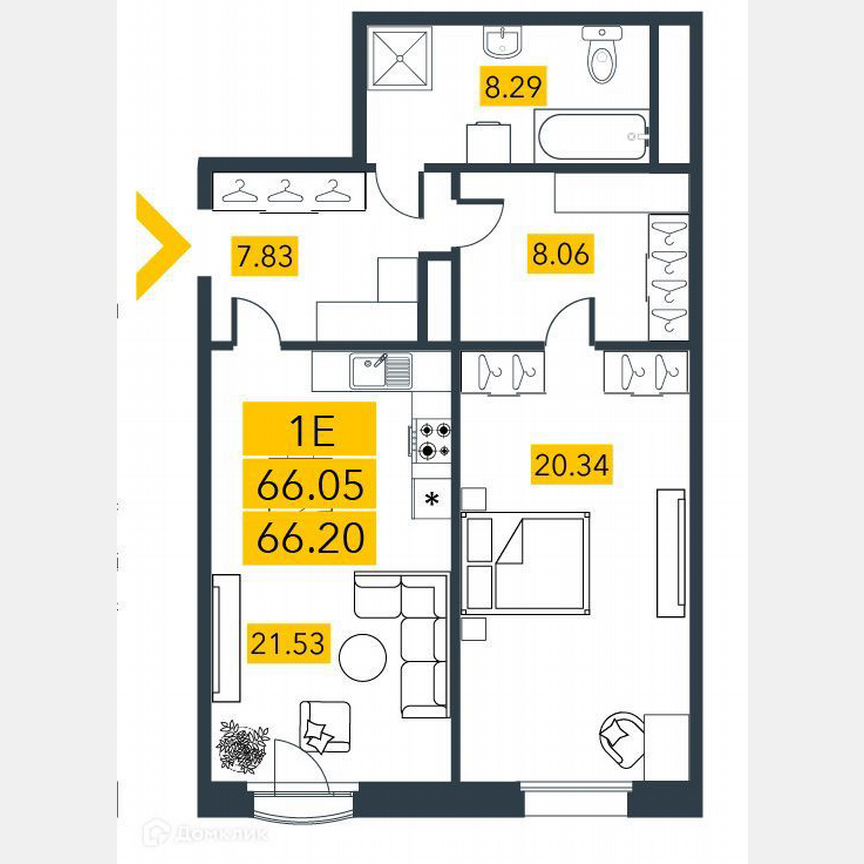 1-к. квартира, 66,5 м², 5/7 эт.