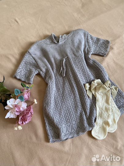 Вязаное платье и вязаный песочник 74 размер