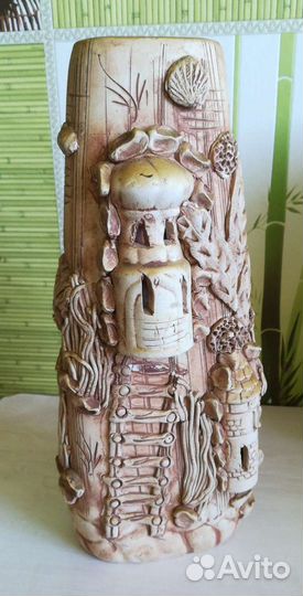 Ваза белая глина лепнина, ручная работа