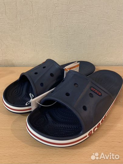 Новые Crocs шлепки р43/44(28см). Синие/белые