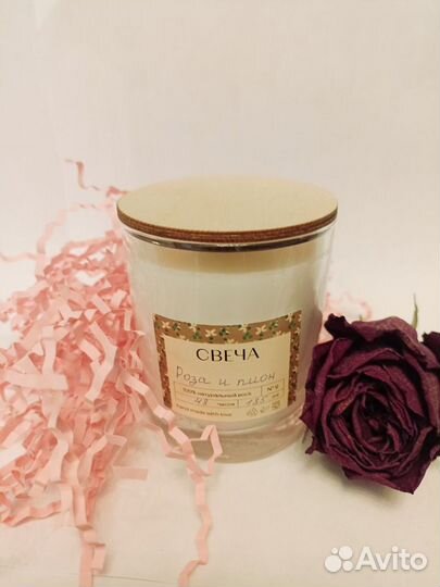 Свеча ароматическая ручной работы Роза и пион
