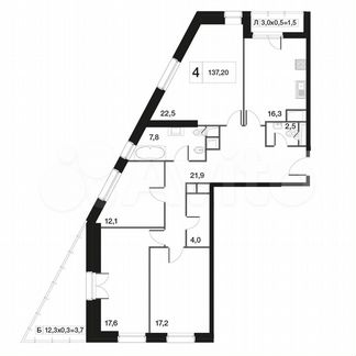 4-к квартира, 127.1 м², 3/28 эт.