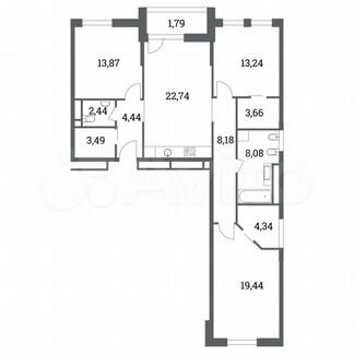3-к квартира, 103.9 м², 13/15 эт.